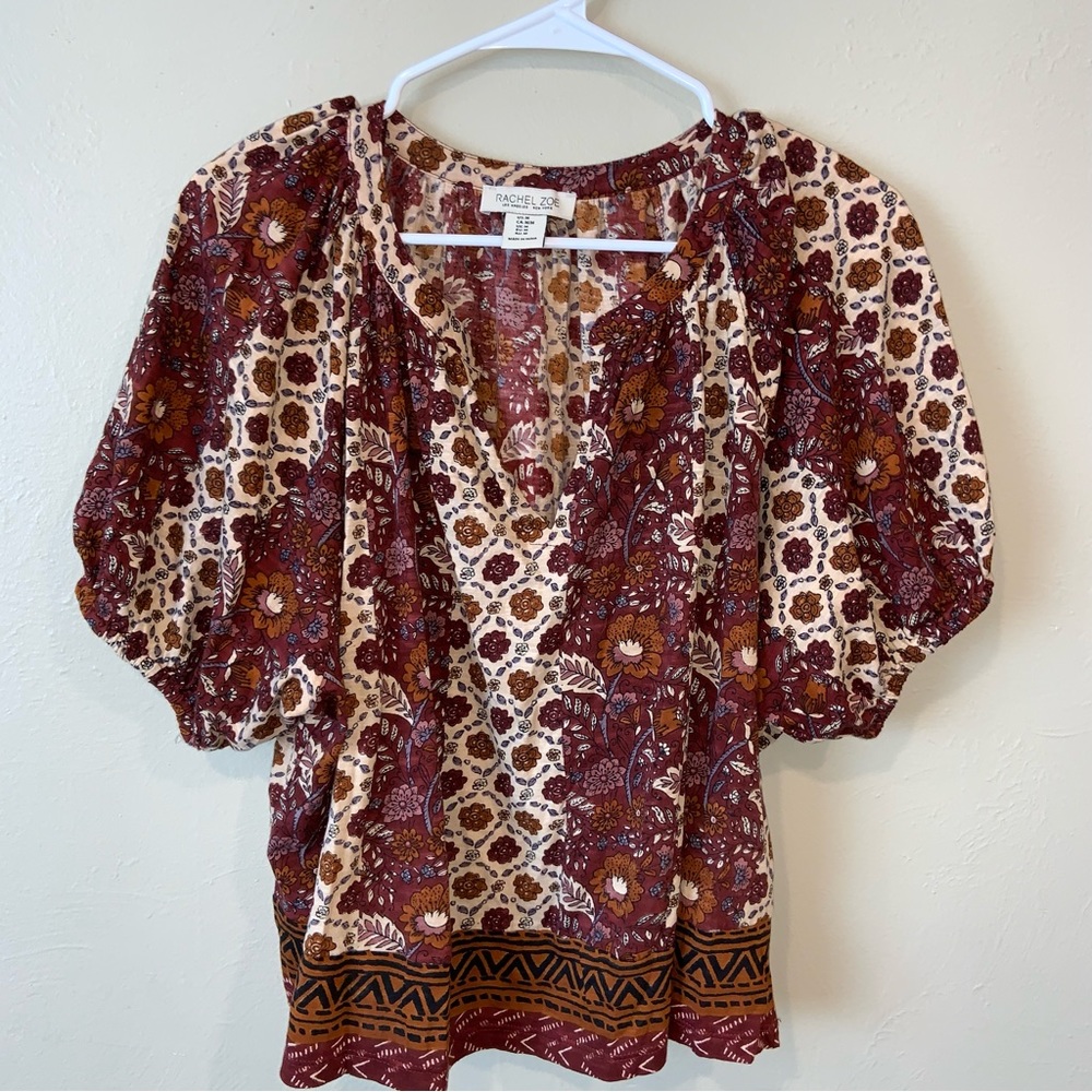 Rachel Zoe floral boho puff sleeve blouse M